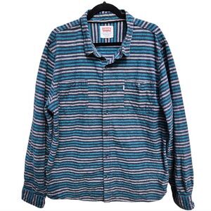 Levis Men's Abbey linen blend striped shirt casual button down teal grey 2XL XXL